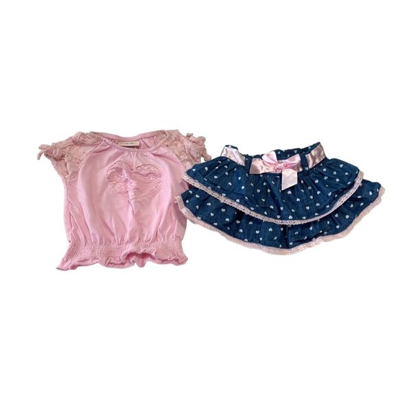 Little Lass Girls Infant Baby Sz 12 Months 2 piece outfit Set Short Sleeve Tshir - Picture 1 of 4